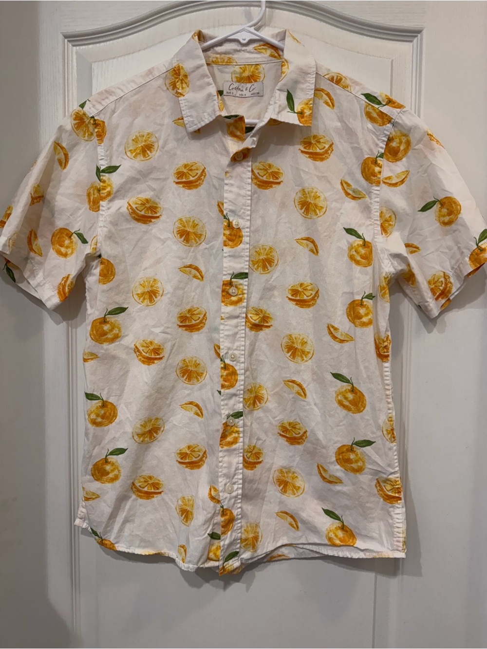 Cotton & Co Small White Orange Citrus Print Cotton Button-Up Shirt